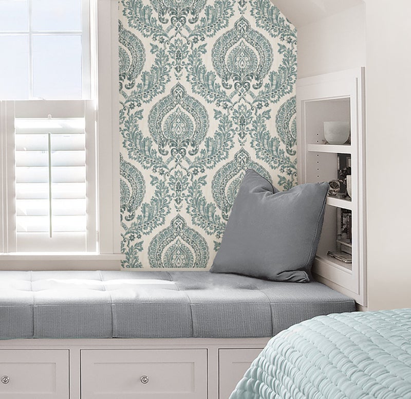 NuWallpaper NU1702 Kensington Damask Peel & Stick Wallpaper, Blue - Image 2